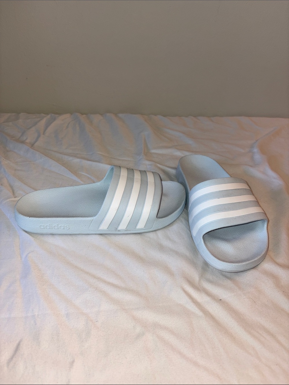 adidas Light Blue Slide Sandals with White Stripes